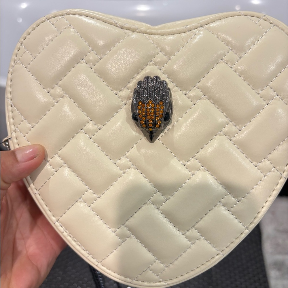 Kurt Geiger Cream Quilted Heart Mini Bag with Crystal Crest Accent